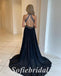 Sexy Chiffon Halter V-Neck Open Back Side Slit A-Line Long Prom Dresses, PD0880