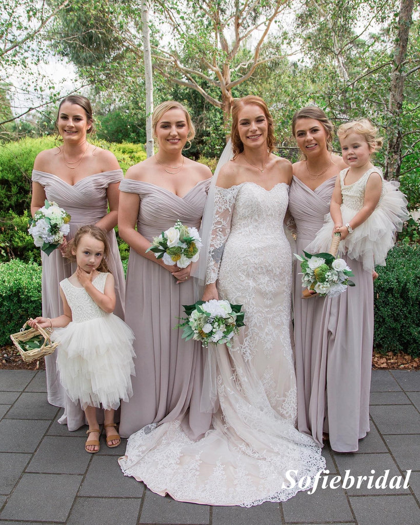 Sexy Chiffon Off Shoulder V-Neck A-Line Floor Length Bridesmaid Dresses, SFWG00535