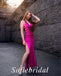 Sexy Elastic Satin V-Neck Lace Up Back Side Slit Mermaid Long Prom Dresses, PD0879