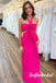 Sexy Hot Pink Halter Sleeveless Mermaid Long Prom Dress, PD01012