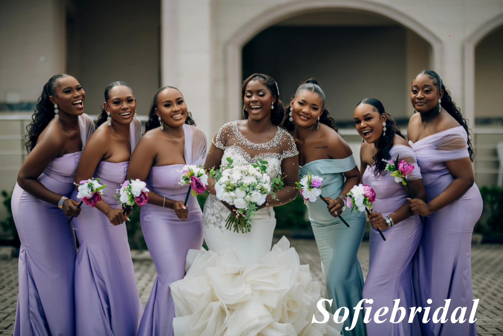 Sexy Soft Satin And Tulle One Shoulder Sleeveless Mermaid Floor Length Bridesmaid Dresses, SFWG00555