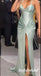 Sexy Soft Satin Spaghetti Straps V-Neck Sleeveless Side-Slit Mermaid Long Prom Dresses, PD0956