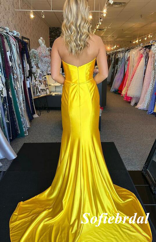 Sexy Soft Satin Sweetheart Sleeveless Mermaid Long Prom Dresses, PD01002