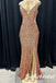 Sexy Sequin Spaghetti Straps V-Neck Lace Up Back Side Slit Mermaid Long Prom Dresses, PD0975