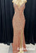 Sexy Sequin Spaghetti Straps V-Neck Lace Up Back Side Slit Mermaid Long Prom Dresses, PD0975