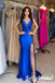 Sexy Soft Satin Spaghetti Straps V-Neck Side Slit Mermaid Long Prom Dresses, PD0964
