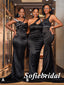 Sexy Mismatched Black Soft Satin Sleeveless Mermaid Floor Length Bridesmaid Dresses, SFWG00599