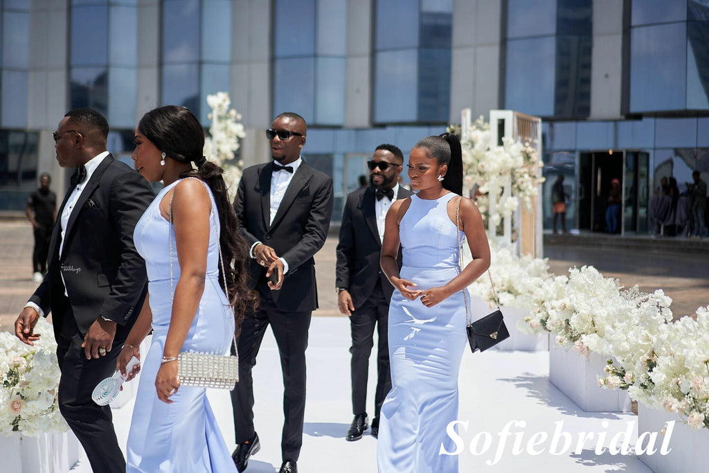 Sexy Soft Satin Halter Sleeveless Mermaid Floor Length Bridesmaid Dresses, SFWG00556