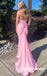 Sexy Pink Soft Satin Halter Sleeveless Mermaid Long Prom Dresses, PD01006