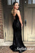 Sexy Black Sequin Lace Up Back Side Slit Mermaid Long Prom Dresses, PD0973