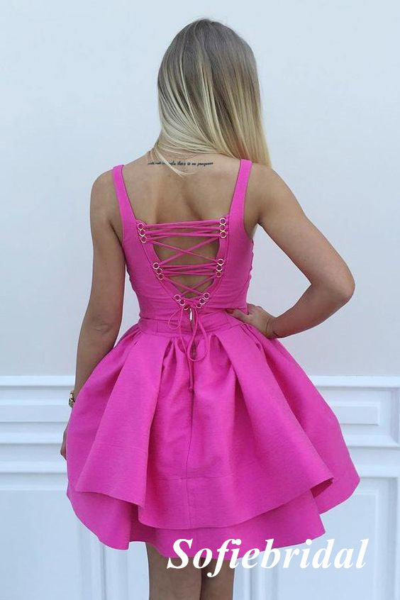 Sexy Azalea Satin Spaghetti Straps V-Neck A-Line Mini Dresses/ Homecoming Dresses, HD0255