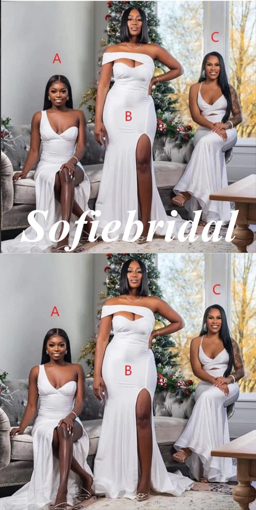 Mismatched White Soft Satin Mermaid Floor Length Bridesmaid Dresses, SFWG00560