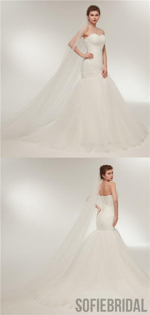 Mermaid Sweetheart Lace up Back Wedding Dresses With Pleats, WD0462