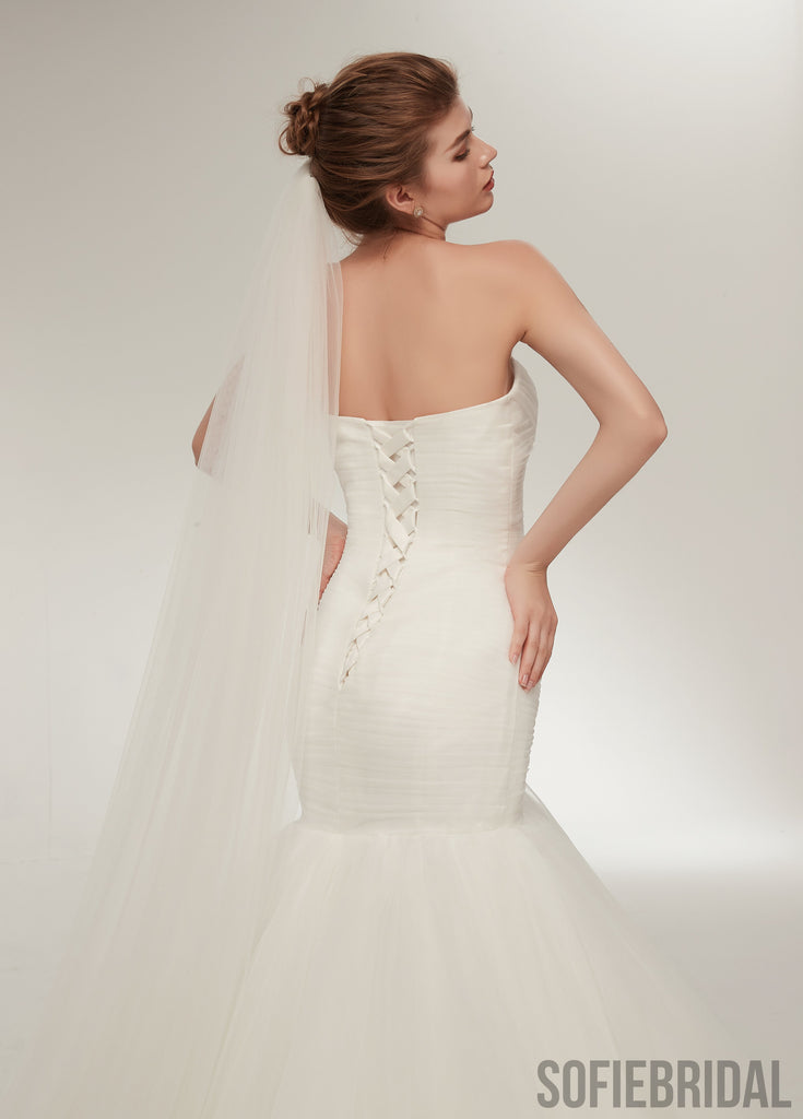 Mermaid Sweetheart Lace up Back Wedding Dresses With Pleats, WD0462