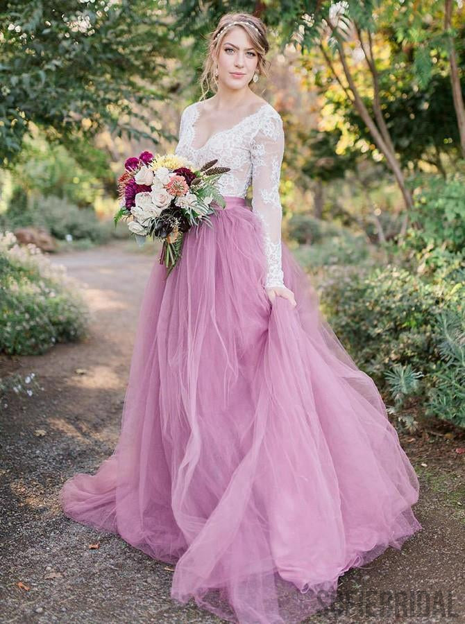 V-neck Lace Wedding Dresses, Country Wedding Dresses, Romantic Tulle Wedding Dresses, WD0272