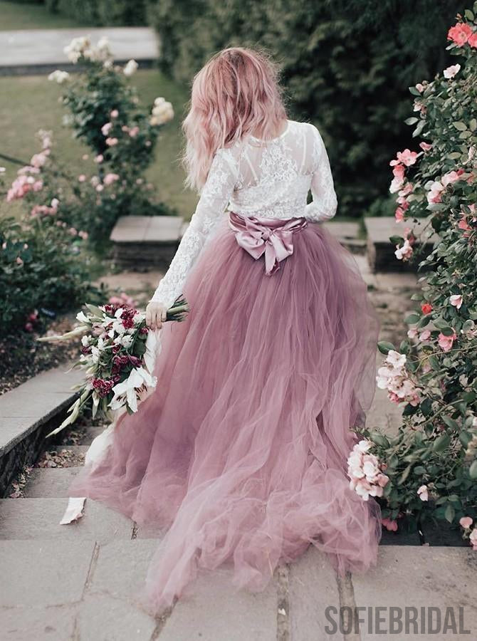 V-neck Lace Wedding Dresses, Country Wedding Dresses, Romantic Tulle Wedding Dresses, WD0272