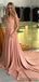 Halter Sleeveless Pockets Long Prom Dresses With Train, PD0049