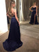 A-line Spaghetti Straps V-neck Beading Simple Long Prom Dresses With Split, PD0103