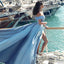 Blue Off Shoulder Prom Dresses, Side Slit Prom Dresses, Cheap A-line Prom Dresses, PD0687