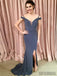 Mermaid Off-shoulder V-neck Prom Dresses With Split, PD0039