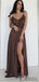 Modest Spaghetti Straps Long Prom Dresses With Split, PD0069