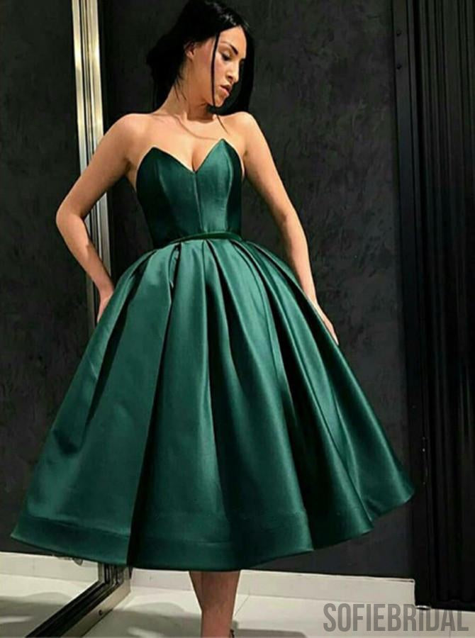 Sweetheart Tea-Length Ball Gown, Simple Cheap Homecoming Dress, HD0133