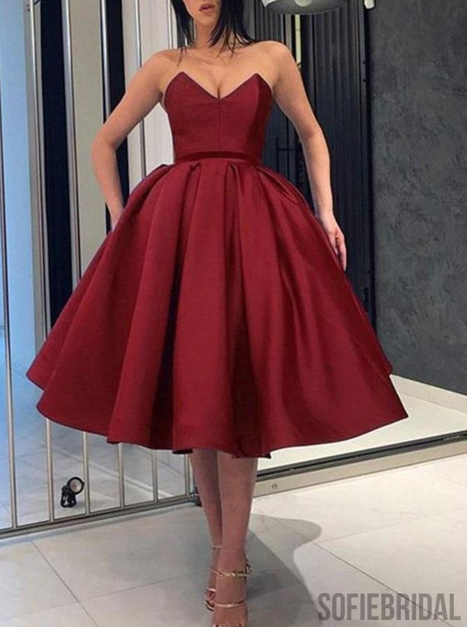 Sweetheart Tea-Length Ball Gown, Simple Cheap Homecoming Dress, HD0133