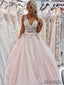 Charming A-Line V-Neck Floor-Length Appliques Beading Prom Dress, PD0066