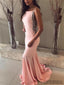 Mermaid Pink Backless Beading Prom Dresses With Train, PD0072
