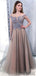A-line Floor-length Appliques Cap Sleeves Long Tulle Prom Dresses, PD0073