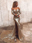 Mermaid Off-shoulder Long Sleeves Full Sequins Split Prom Dresses With Train, PD0104