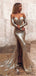 Mermaid Off-shoulder Long Sleeves Full Sequins Split Prom Dresses With Train, PD0104