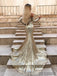 Mermaid Off-shoulder Long Sleeves Full Sequins Split Prom Dresses With Train, PD0104