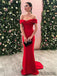 Mermaid Sexy Off-shoulder Red Stain Prom Dresses, PD0089