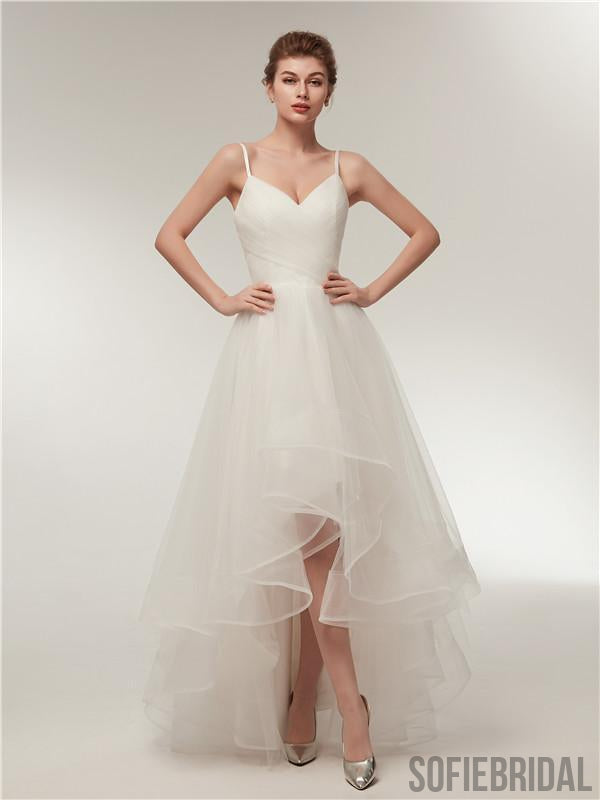 Spaghetti Straps V-neck Lace up Back Long Organza Wedding Dresses, WD0460