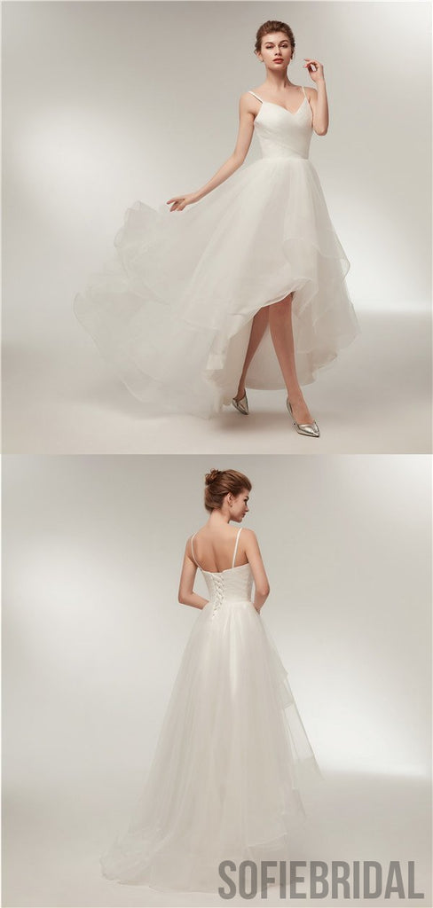 Spaghetti Straps V-neck Lace up Back Long Organza Wedding Dresses, WD0460