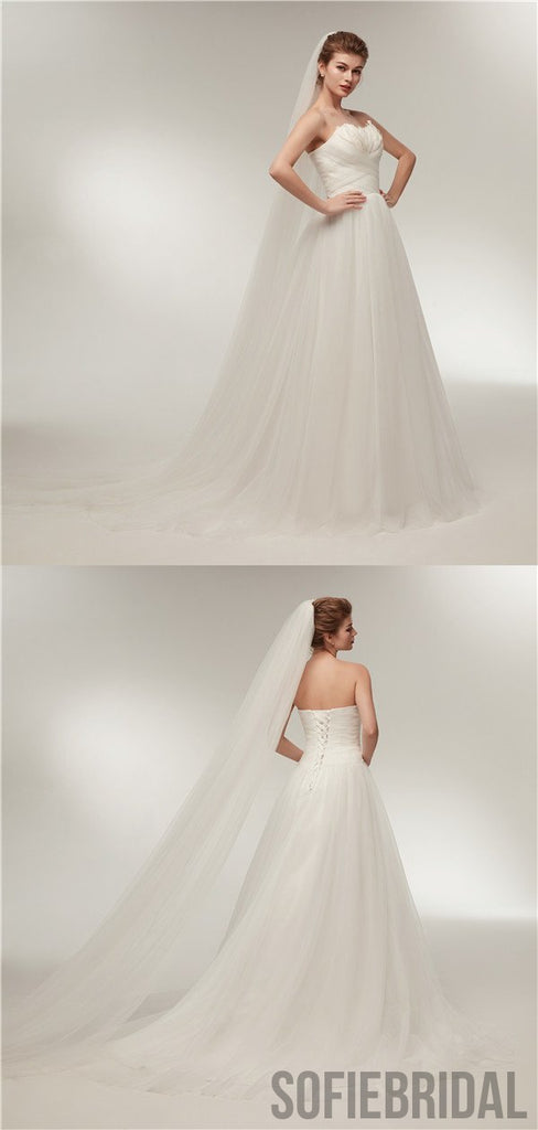 Sweetheart Ivory Tulle Lace up back Wedding Dresses With Train, WD0458