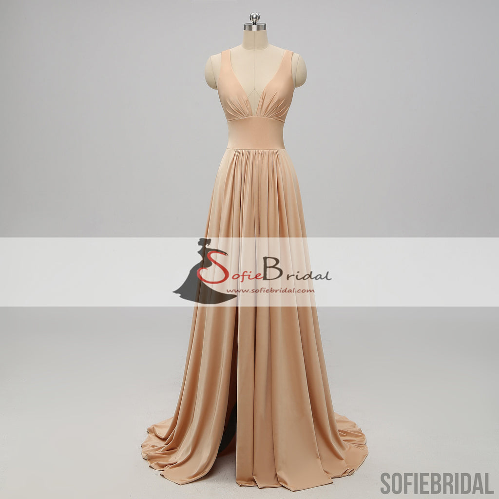 Strap Jersey Side Slit A-line Bridesmaid Dresses, Cheap Bridesmaid Dresses, Long Bridesmaid Dresses, PD0499
