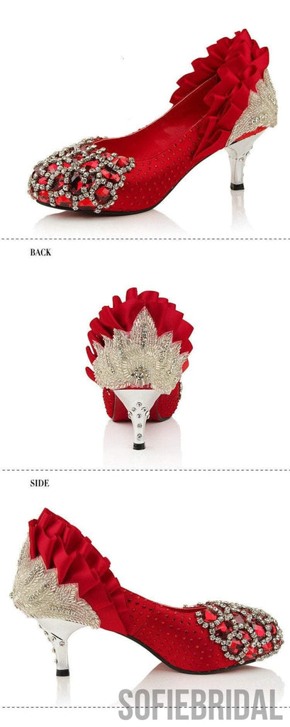 Handmade Middle High Heels Pointed Toe Crystal Wedding Shoes, S003