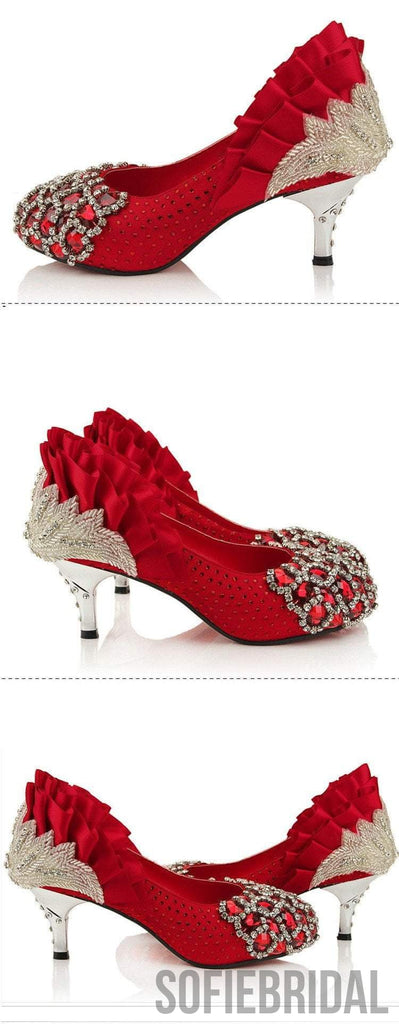 Handmade Middle High Heels Pointed Toe Crystal Wedding Shoes, S003