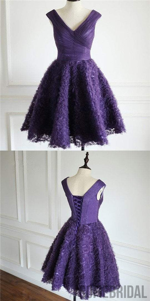 Purple V-neck Tulle Homecoming Dresses, Special Design For 2017 Homecoming, SF0089