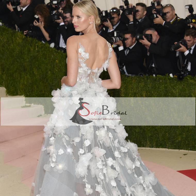 Inspired By Karolina Kurkova Met Gala Grey Floral Dresses, Hi-low Prom Dresses, PD0381