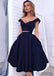 2 pieces Strap Navy A-line Sexy V-neck Homecoming Dresses, Cheap Short Prom Dresses, SF0086