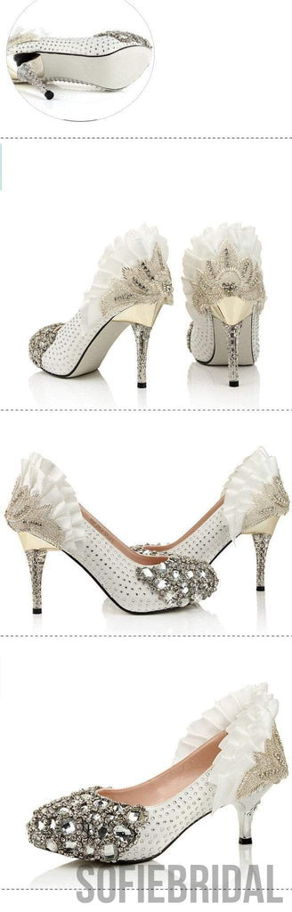 Popular Handmade Rhinestone High Heels Pointed Toe Crystal Wedding Shoes, S002