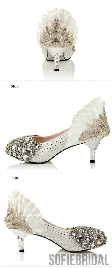 Handmade Middle High Heels Pointed Toe Crystal Wedding Shoes, S003