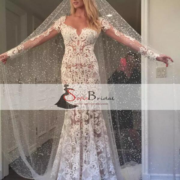 Long Sleeve Lace Wedding Dresses, Sexy Mermaid Bridal Gown, Wedding Dresses, WD0265