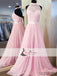 High Neck Halter Pink Lace Tulle Prom Dresses, Lovely Prom Dresses, Prom Dresses, PD0396