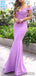 Simple Off-shoulder Mermaid Long Lilac Prom Dresses, PD0093