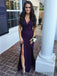 Simple V-neck Purple Sexy Long Bridesmaid Dresses With Split, BD1019