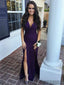 Simple V-neck Purple Sexy Long Bridesmaid Dresses With Split, BD1019